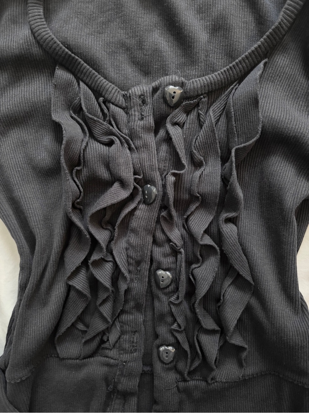 Zara Black Ribbed Ruffle Cropped Cardigan 2000’s - Picture 2 of 3